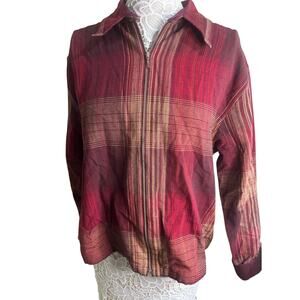 Dress Barn 100% Cotton Zip Up Burgundy Grunge Style Plaid Jacket- Womens XL